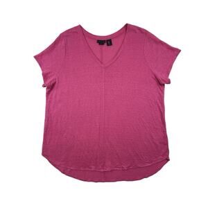 TAHARI Womens Top 100% Linen Slub Knit Tunic V-Neck Beachy Coastal Hot Pink 1X